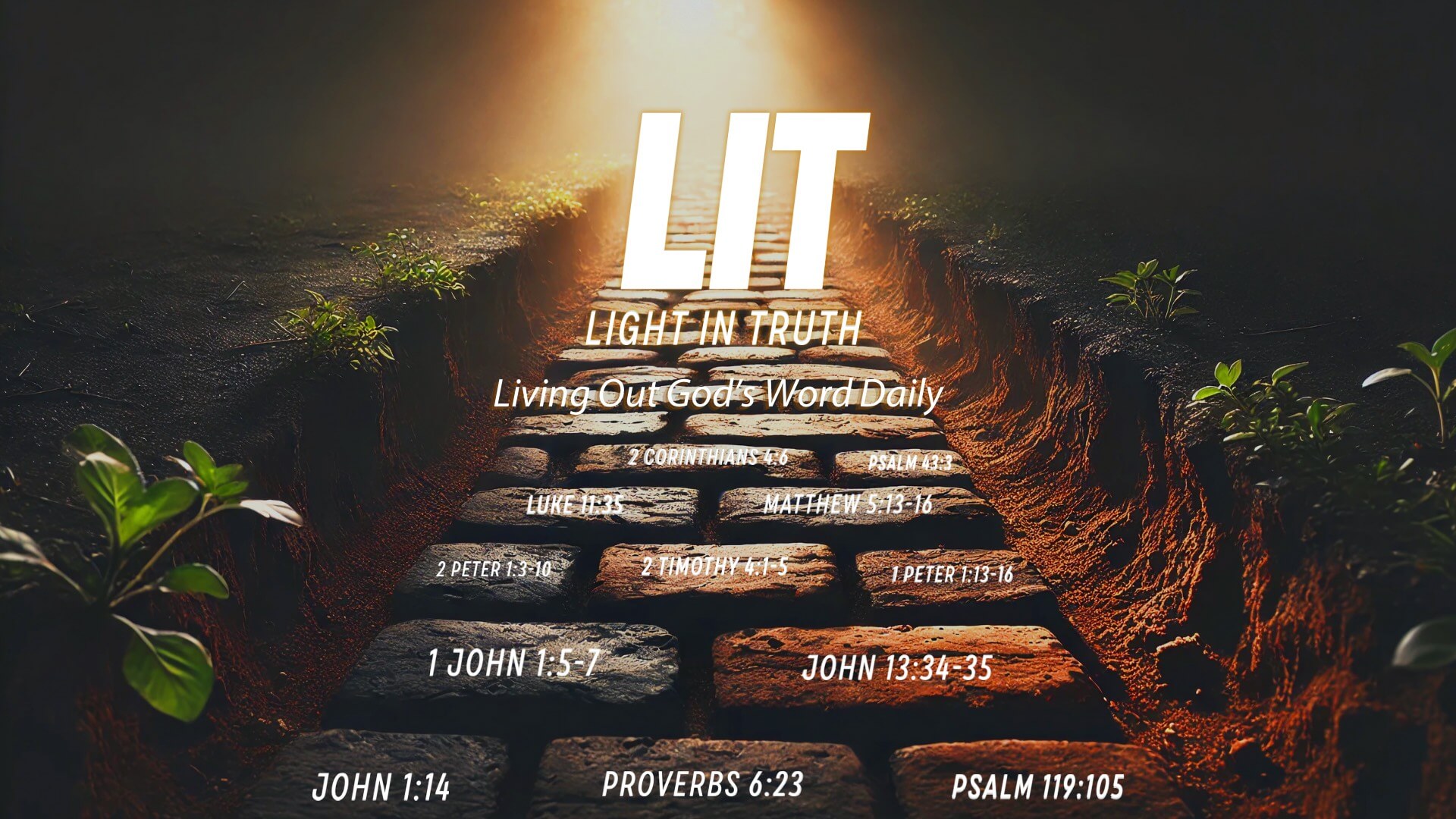 LIT light in truth, living gods word daily, path of stones with various bible verses on them