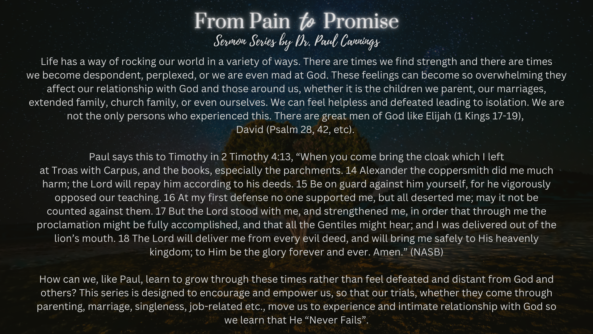 Sermon Series – From Pain to Promise head image