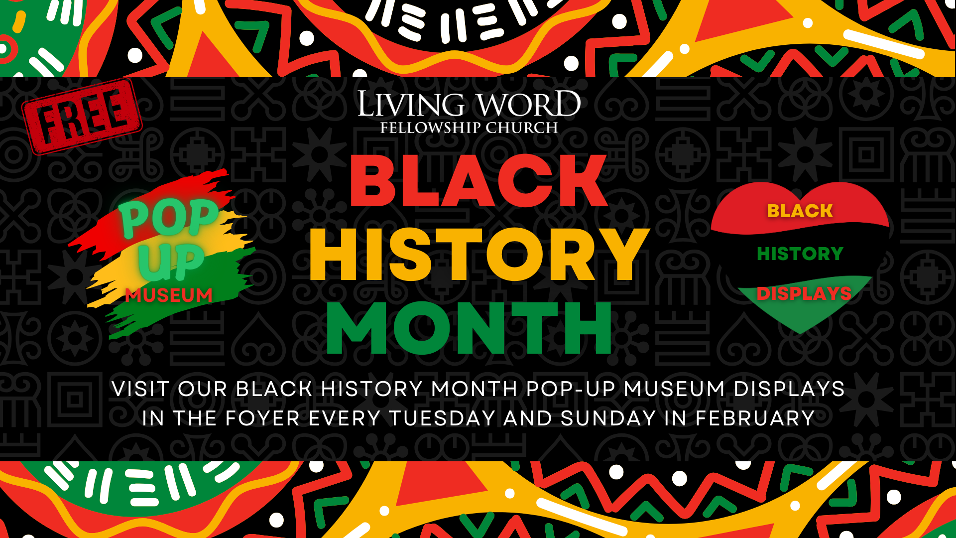 Black History Month popup museum every tuesday and sunday in the foyer