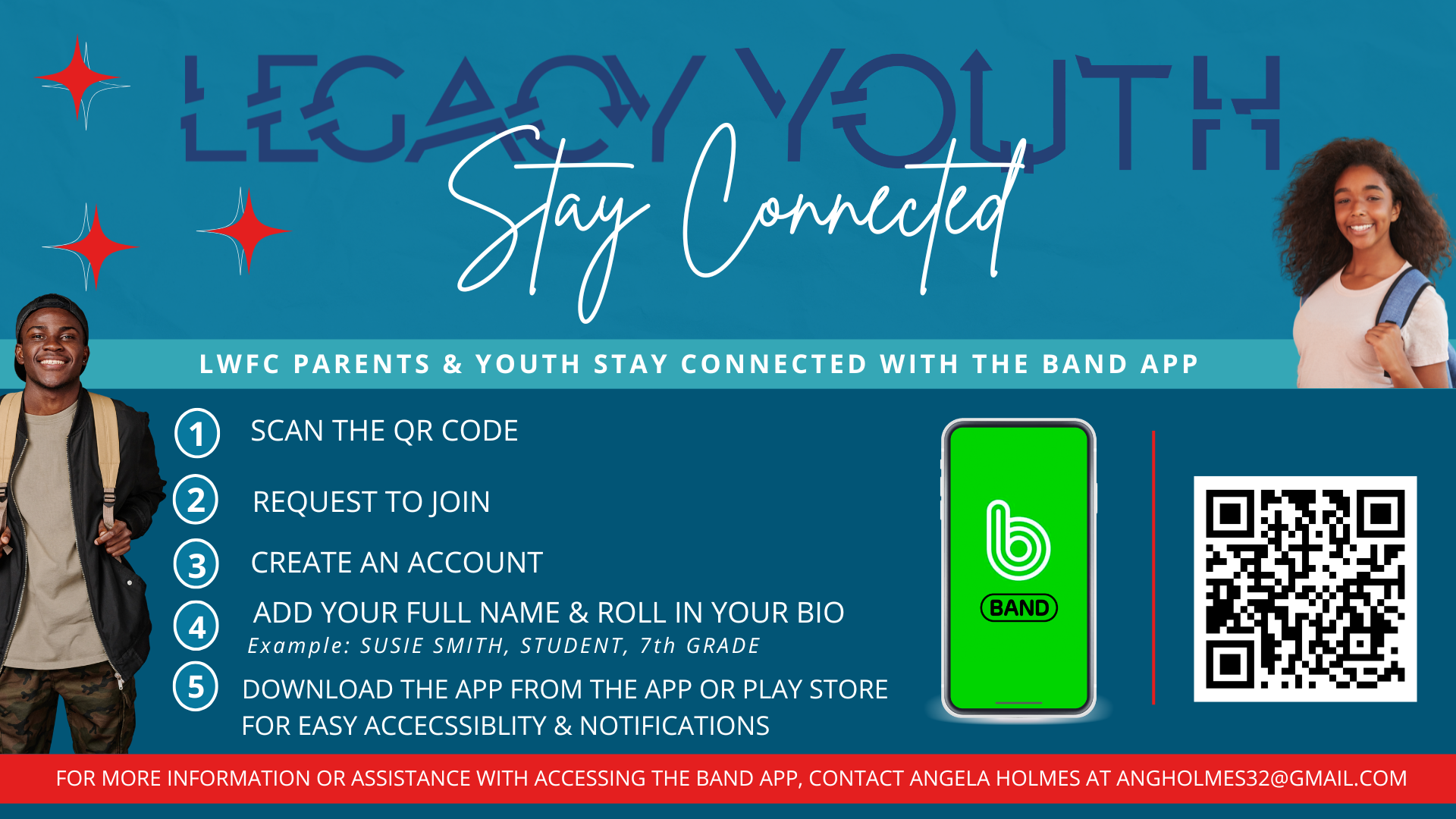 LEGACY YOUTH & PARENTS DOWNLOAD THE BAND APP head image